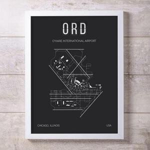 18x24 ORD Chicago O'Hare International Airport Print Map Wall Art