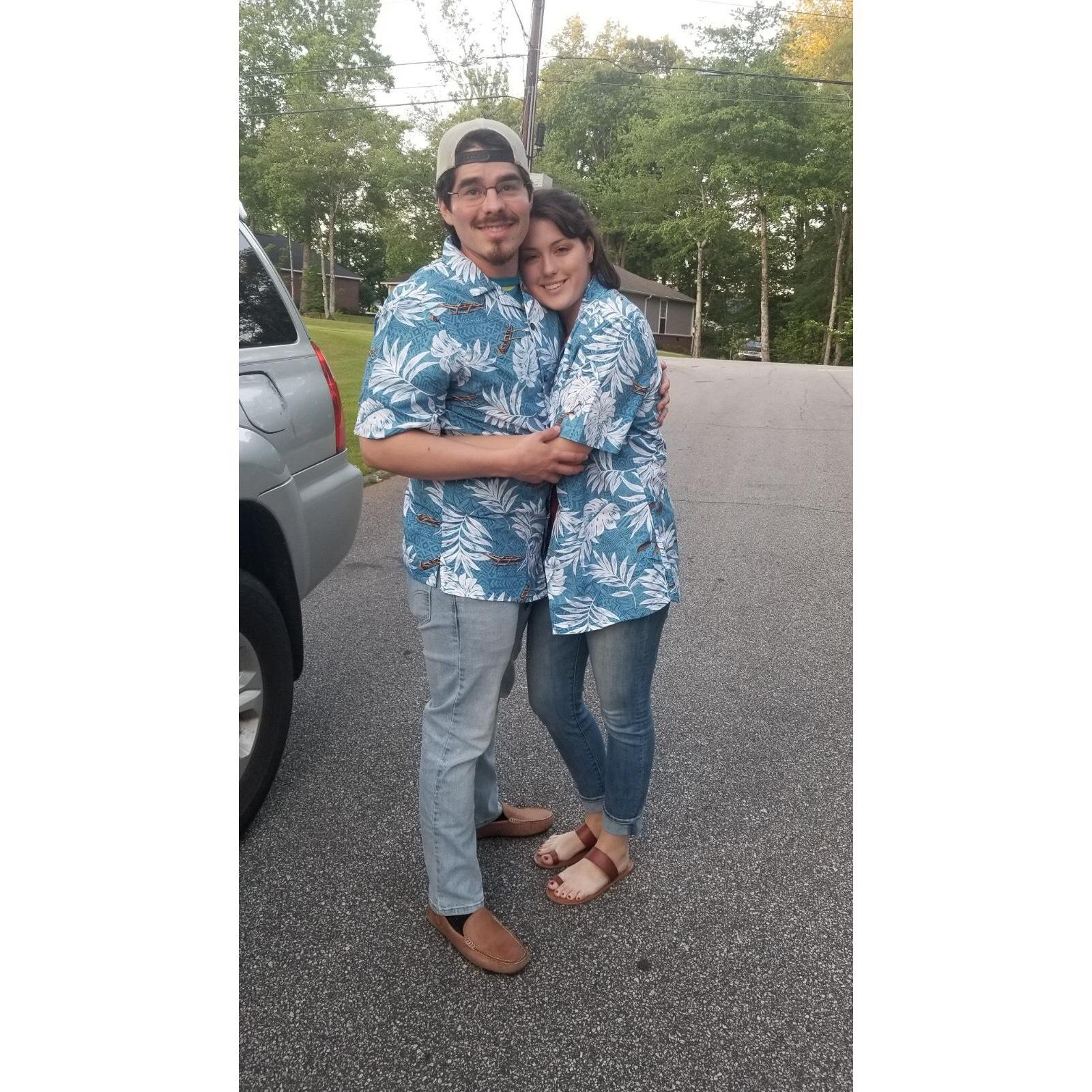 James's 26th birthday party, and we had matching Hawaiian shirts