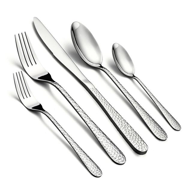40-Piece Silverware Set, HaWare Hammered Stainless Steel Flatware Cutlery Set for Home/Hotel/Restaurant, Service for 8, Mirror Polished, Classic Design, Dishwasher Safe