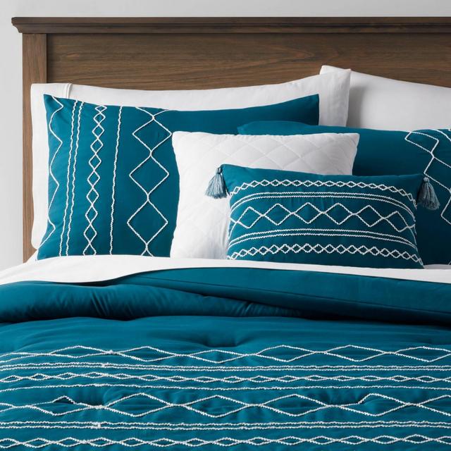 5pc Full/Queen Kenton Diamond Stitch Comforter Bedding Set Dark Teal Blue - Threshold™