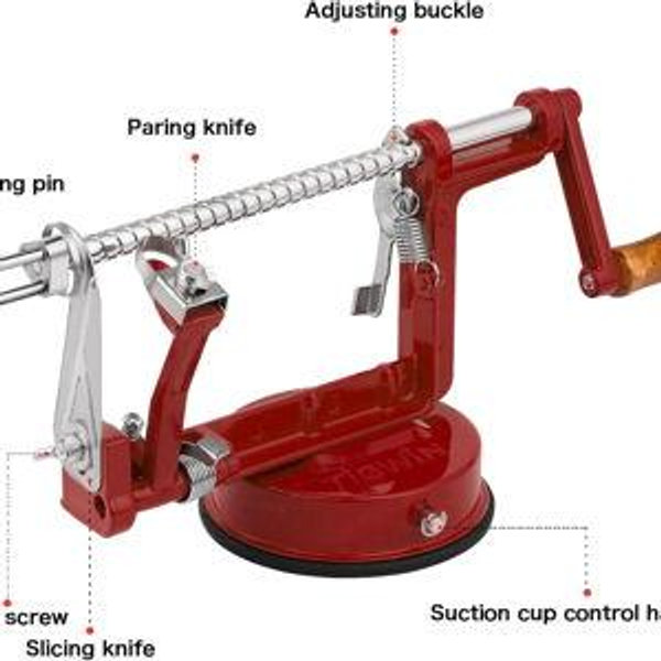 Apple Peeler Corer, Long lasting Chrome Cast Magnesium Alloy Apple Peeler Slicer Corer with Stainless Steel Blades and Powerful Suction Base for Apples and Potato(Deep Red)