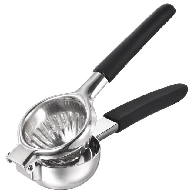 Unique Bargains Manual Hand Squeezer Stainless Steel Lemon Citrus Juicer with Non-Slip Grip Handle Suitable Black