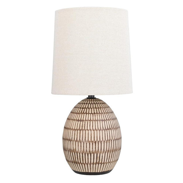Xtreme Ceramic Table Lamp with Shade, 12.75” inch Carved Textured Table Lamp, Brown Modern Lamp with Beige Shade, Small Bedside Lamp for Bedroom Nightstand, Living Room, Requires E26 Bulb