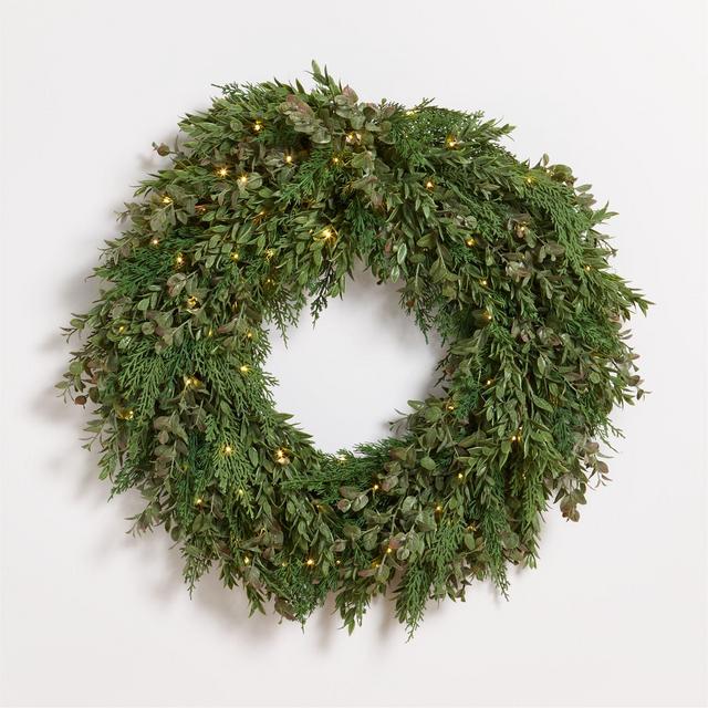 Faux Pre-Lit Cedar & Boxwood Wreath 28"