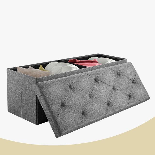 JIONJOY 43 Wide Tufted Rectangle Standard Ottoman with Storage | Grey
