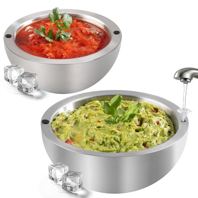 Useful Co. Dip Chiller Bowl, Double Wall Insulated Stainless Steel Cold Serving Bowl, Guacamole Keeper, Freezer Safe Ice Bowl Set for Hot and Cold Food, 18oz & 35oz (2-Pack)