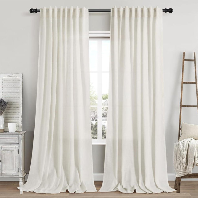Cream Linen Curtains 108 Inches Long 2 Panels Back Tab Rod Pocket Modern Farmhouse Linen Light Filtering Curtains Cream Extra Long Semi Sheer Curtain Drapes for Living Room Bedroom 9Ft 60x108