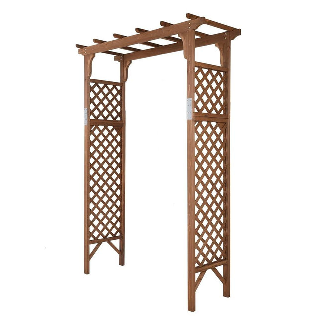 VINGLI Wood Garden Arbor, 85in Wedding Arch Garden Trellis for Plant Climbing, Pergola for Garden Backyard, Lawn (Dark Brown)