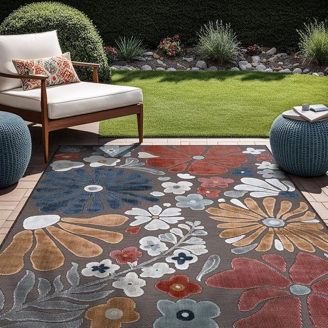 Beverly Rug Outdoor Rug 5x7 Modern Floral Tropical Area Rugs for Outdoor and Indoor Patio Easy to Clean Non Shedding Living Room Porch Garden Washable Outside Carpet (5 x 7 Terracotta)
