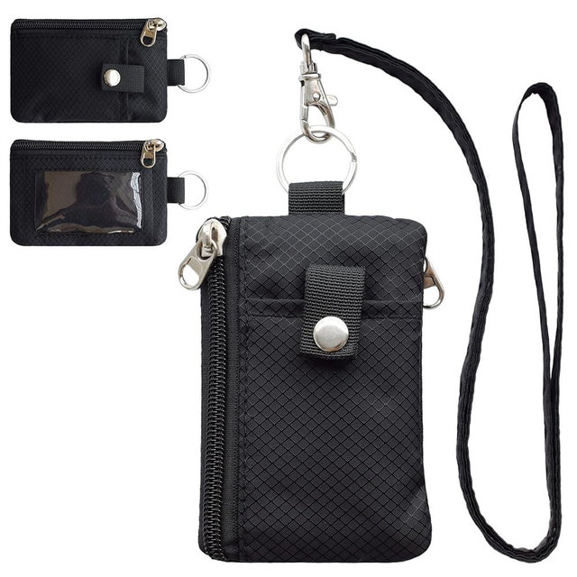 CHENSPRX Minimalist RFID Blocking Small Wallet with ID Window,WaterResistant Zip Id Case Wallet with Lanyard Keychain for Cards,Cash,Travel,Women,Men