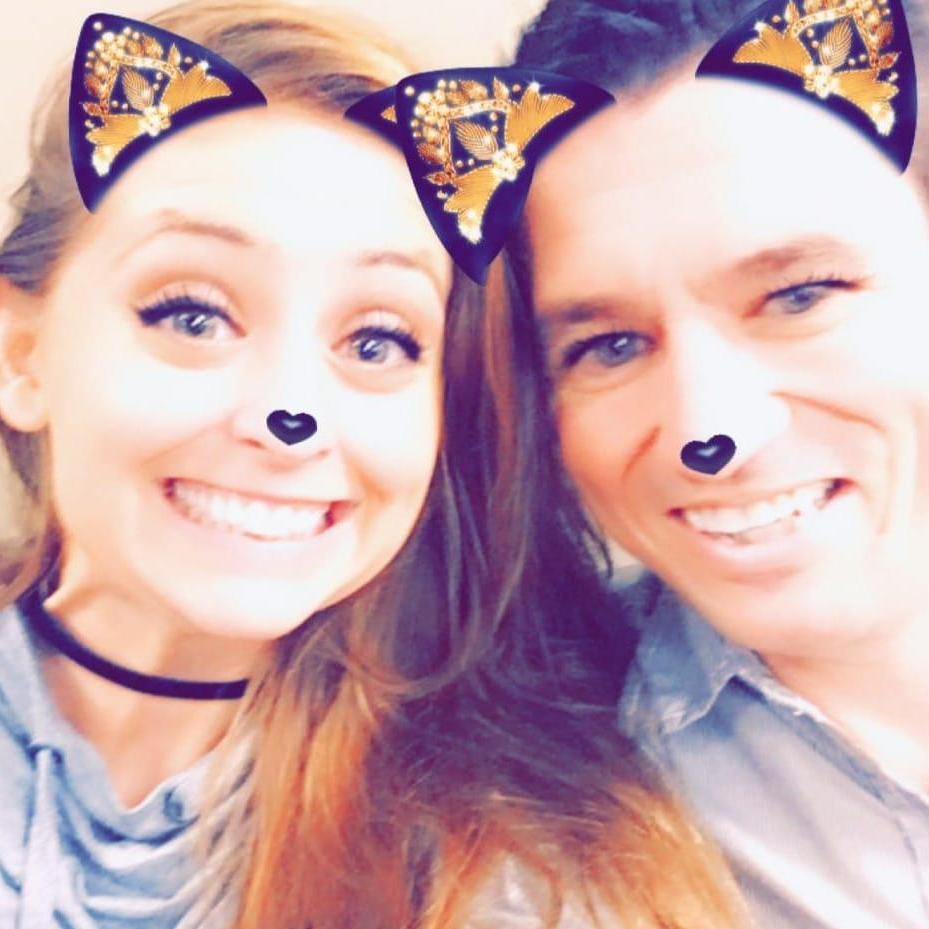 When we first met - Our first photo together.  yes that is a snapchat filter (please don't judge us! Haha)