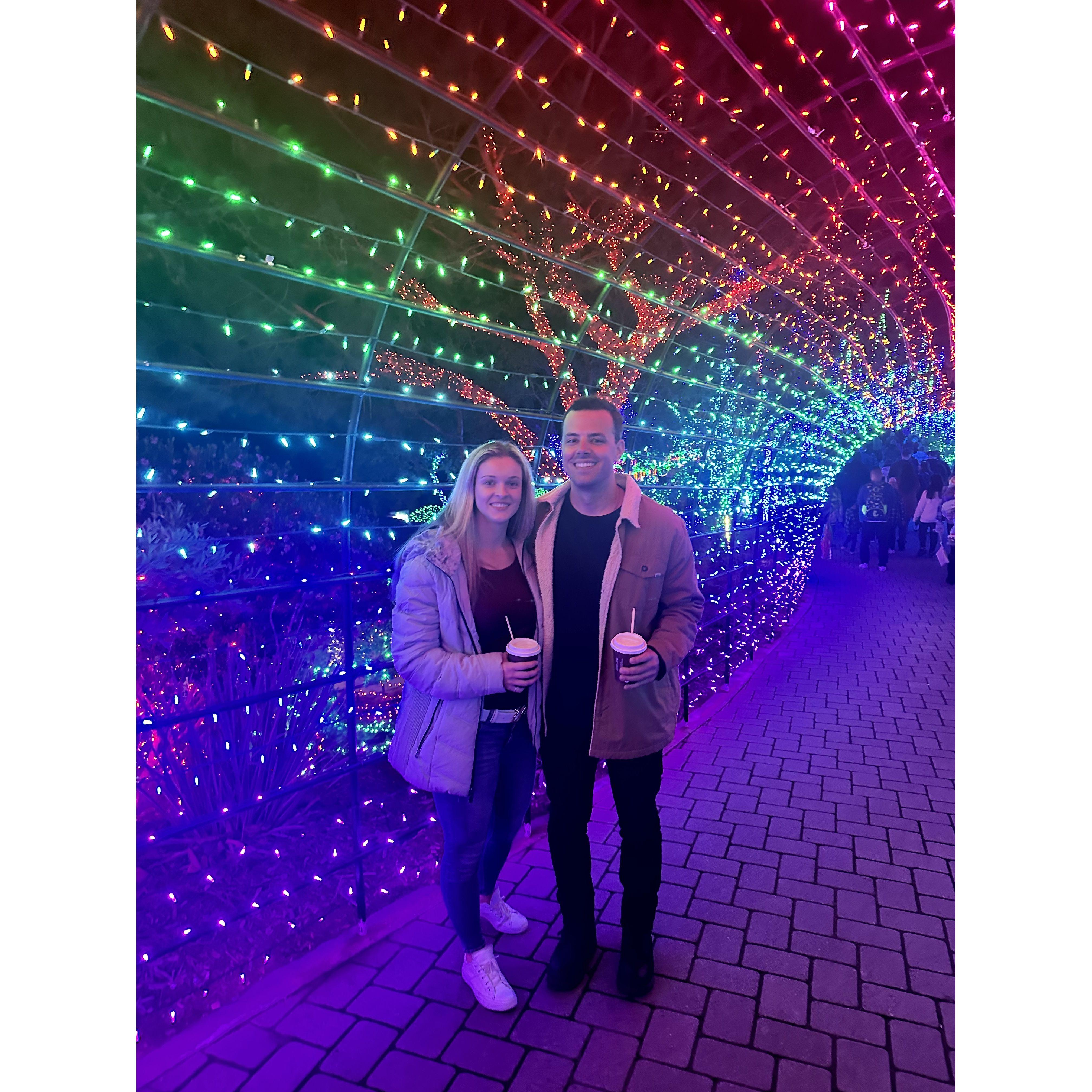 Looking at Christmas lights together in Cambria