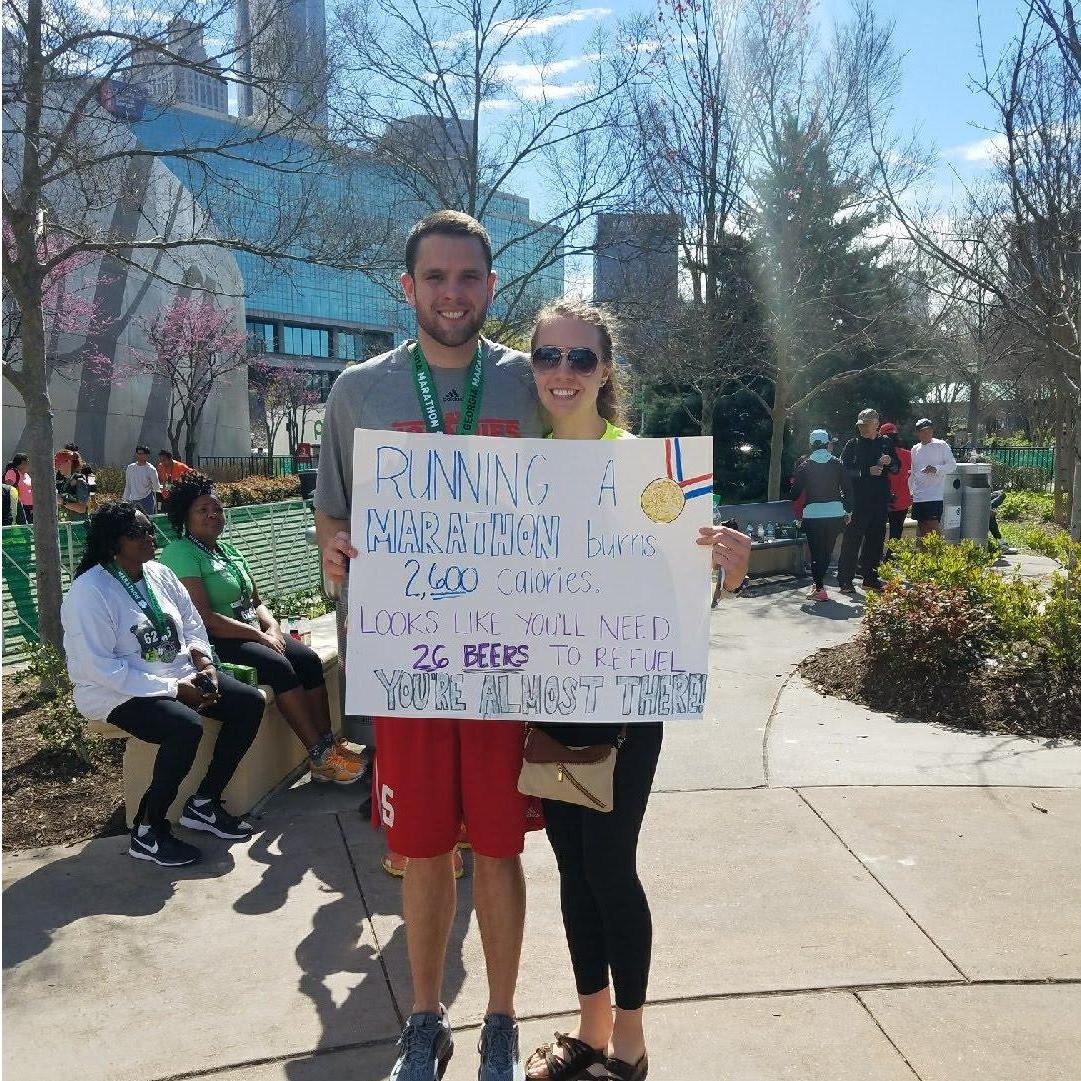 Tim casually ran a marathon...in Atlanta...which is very hilly...Sarah cheered him on...with mimosa in hand