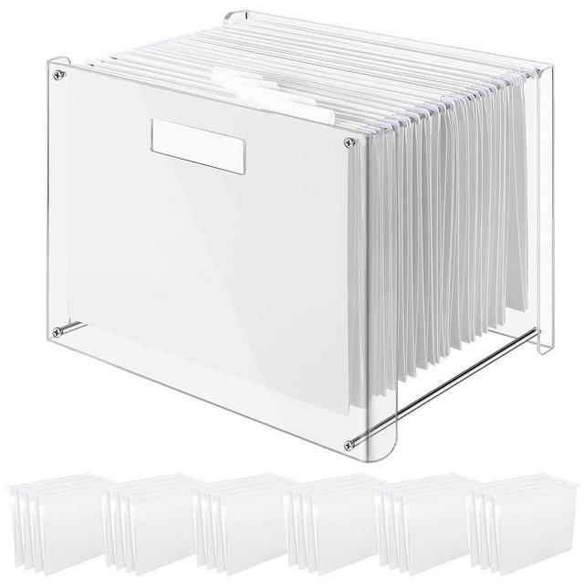 Dispowreath 24 Hanging File Folder with Acrylic Organizer for Letter/a4 Size Desktop Clear File Storage Box with Handles for Home Work Office Use(White,Classic)
