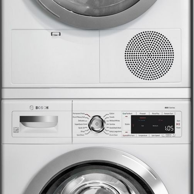Stacked Washer & Dryer Set with Front Load Washer and Electric Dryer in White
