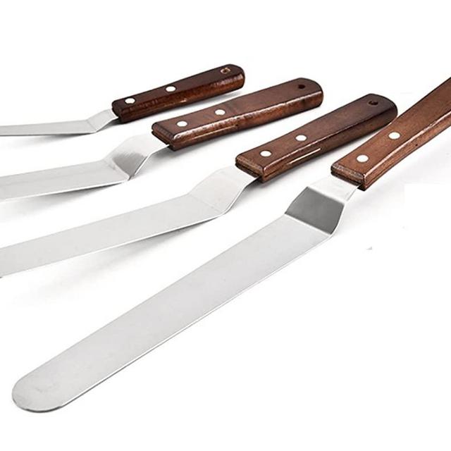 Astra Gourmet Set of 4 Offset Spatula Set with Wood Handle - Professional Cake Decorating Tools - 8",10",12",14" Stainless Steel Cake Spatula Variety Set