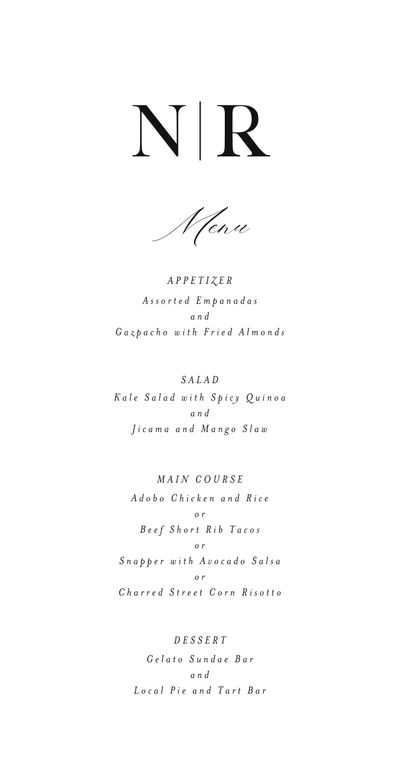 White Half arch Wedding Menu - Holt
