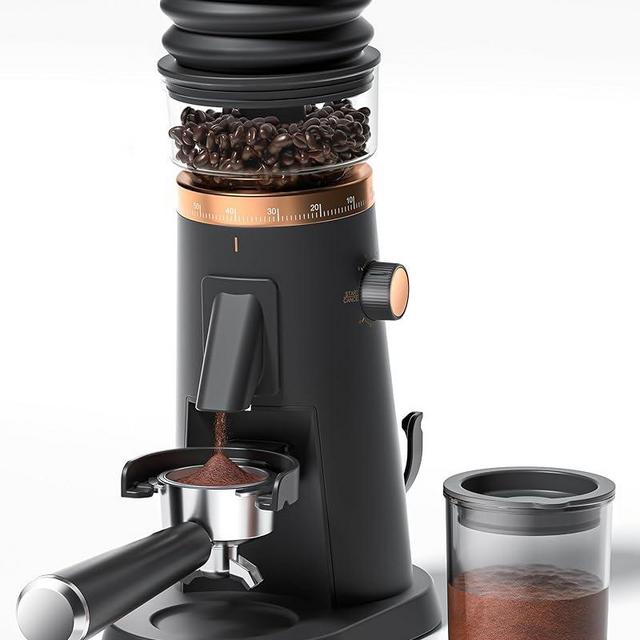 AMZCHEF Single Dose Coffee Grinder with 75 Settings & 40mm Burrs | Anti-Static Espresso Grinder for Home Use | Low Retention Magnetic Outlet | Quiet DC Motor | Vacuum Dosing Cup | LED Light