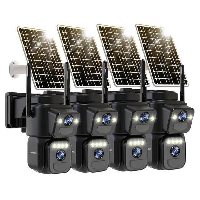 LETSCEE Dual Lens Security Cameras Wireless Outdoor，Solar Cameras for Home Security，Motion Detection,Night Vision,No Month Fee,IP65 Water Proof