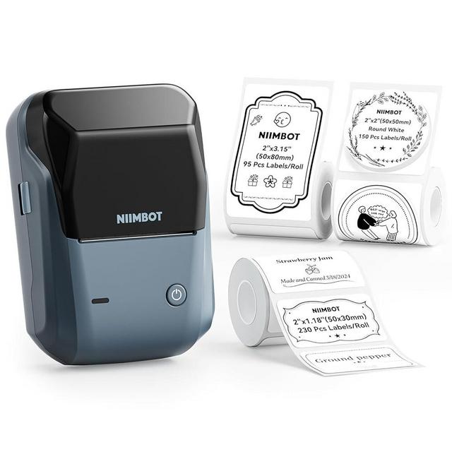NIIMBOT B1 Label Maker with 3 Roll Tapes,2 Inch Portable Thermal Label Printer for Home Office School Small Business, Address, Clothing, Crafts, Retail,Support Smartphones & PC,Blue Dark