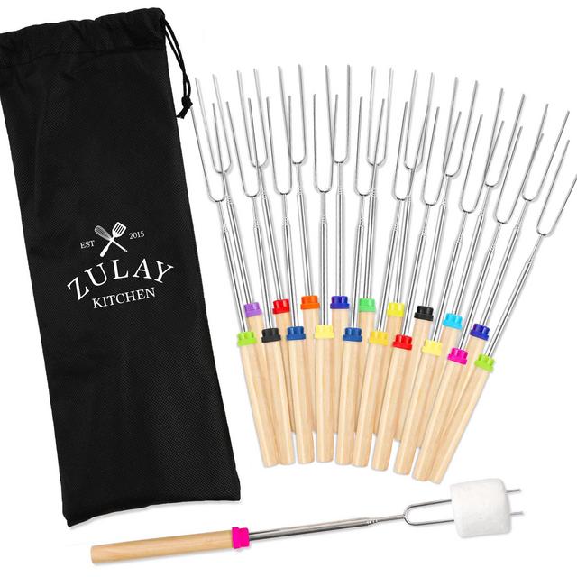 Zulay (20 Pack) Long 32 inch Marshmallow Roasting Sticks Extendable Design - Stainless Steel Smores Skewers for Camping, Bonfire, Fireplace - Extendable Retractible Telescoping Marshmallow Sticks
