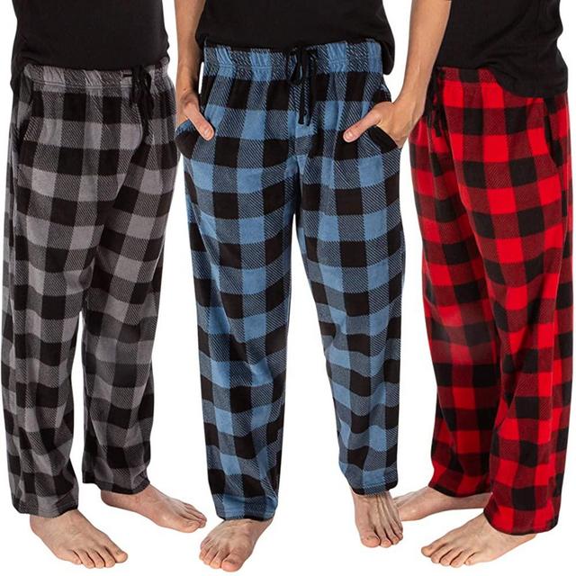 DG Hill 3 Pack Plaid Mens Pajama Pants Set Bottoms Fleece Lounge Sleepwear PJs with Pockets Microfleece