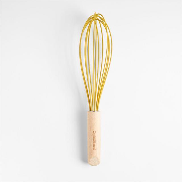 Crate & Barrel Wood and Yellow 12" Silicone Whisk