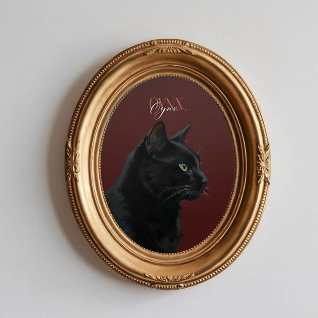 Personalized Bombay Black Cat Portrait: Mini Oil Painting Wall Art Print Decor