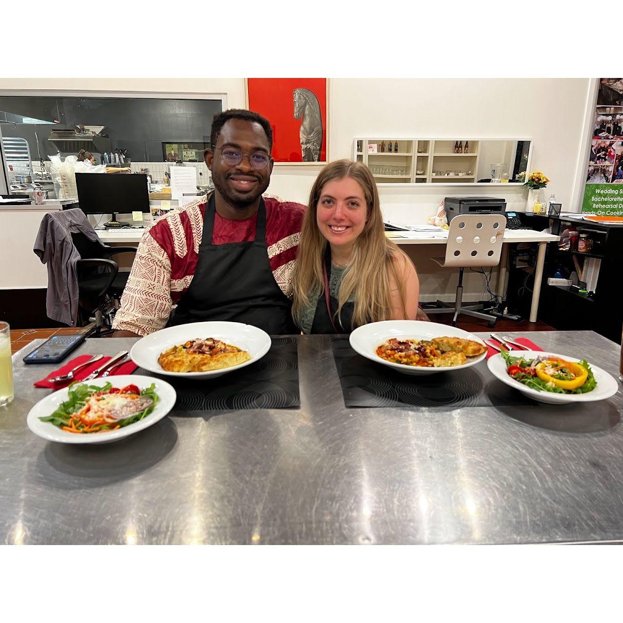 Celebrating 4 years together taking a cooking class!