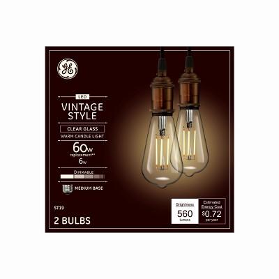 Vintage Aline ST19 60w Filament Clear 2pk LED Light Bulb White - General Electric