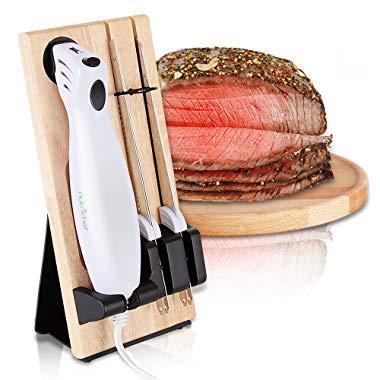 Nutrichef PKELKN16 Portable Electrical Food Cutter Knife Set with Bread and Carving Blades, Wood Stand, One Size, White (Pack of 4)