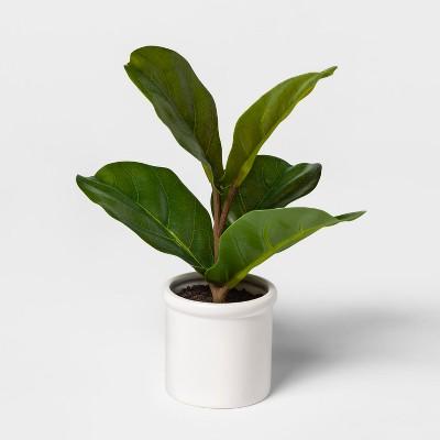 10" x 8" Artificial Fiddle-Leaf Fig In Ceramic Pot Green/White - Threshold&#153;