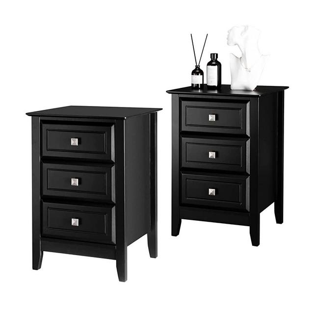 Bonnlo Upgraded 3 Drawers Night Stands for Bedrooms Set of 2, Wooden Black Nightstand Stylish, Modern Bed Side Table/Night Stand for Small Spaces, College Dorm, Kids’ Room, Living Room, 24H