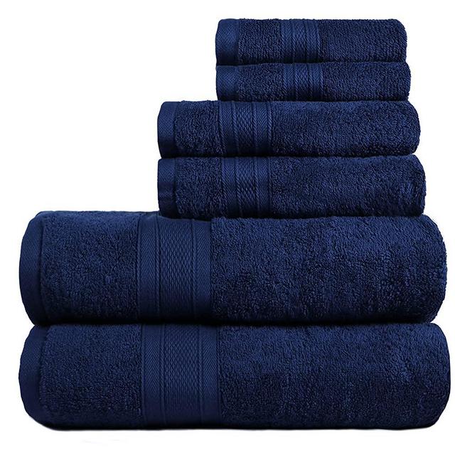 TRIDENT Soft and Plush, 100% Cotton, Highly Absorbent, Bathroom Towels, Super Soft, 6 Piece Towel Set (2 Bath Towels, 2 Hand Towels, 2 Washcloths), 500 GSM, Navy