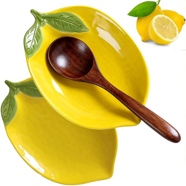 2PCS Spoon Rests, Ceramic Spoon Rest, Cute Lemon Shaped Spoon Rests, Stove Utensil Rest Spoon Rest Stove Top, Kitchen Cooking Spoon Holder for Counter Ladle Utensil Spatula Tong Rest - Set of 2