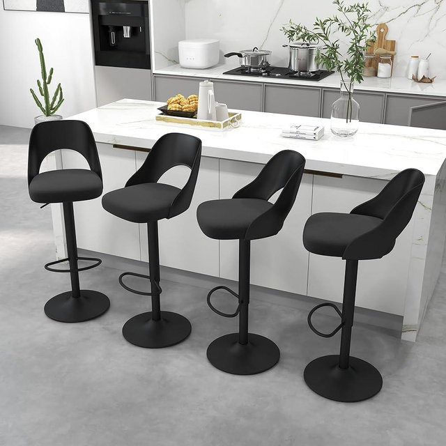 civama Bar Stools Set of 4 for Kitchen Counter, Seat Height Adjustable 25''-33'', Modern Upholstered Swivel Island Chairs with Hollow Backrest Metal Base, Black