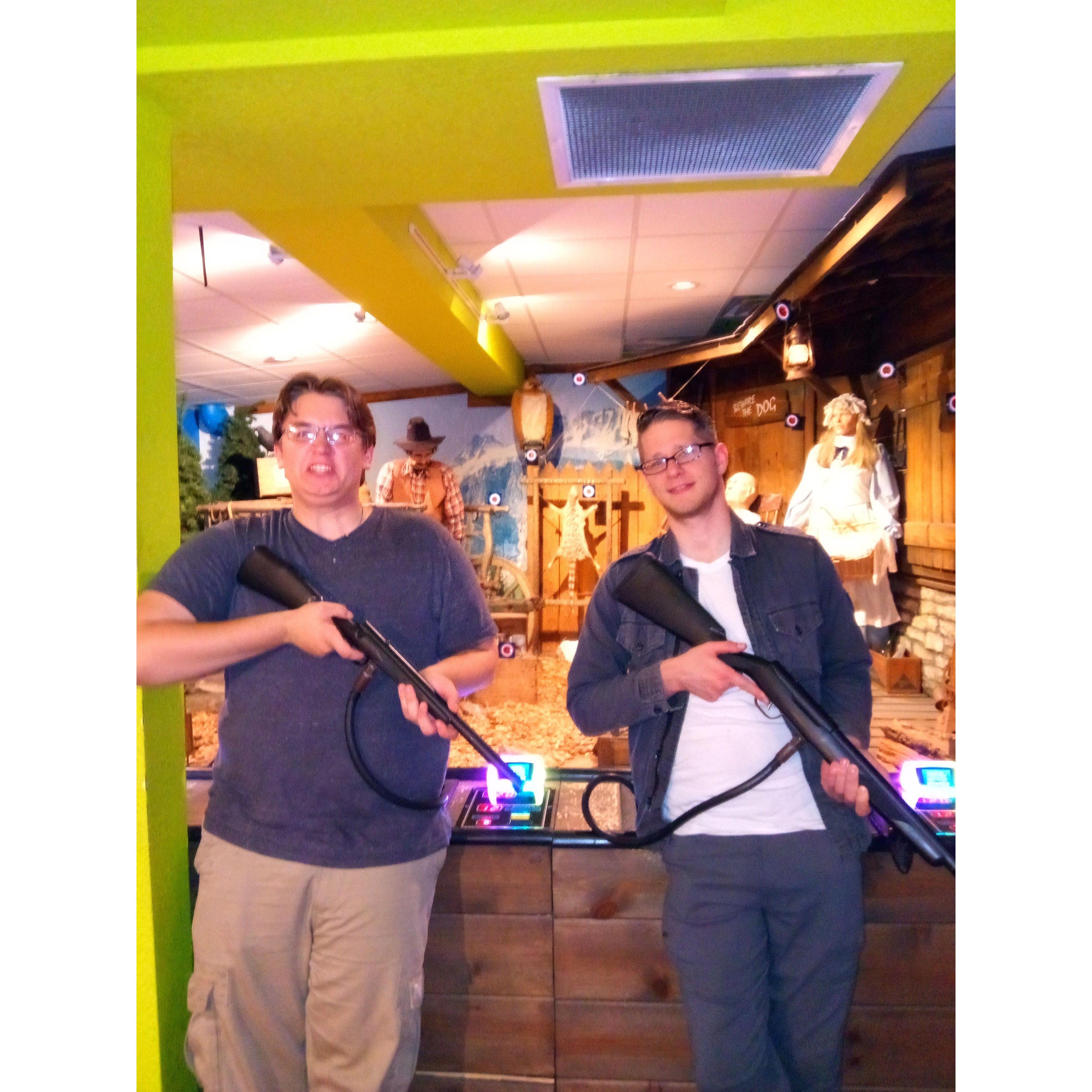 Devin's birthday trip in Wisconsin Dells. They had an arcade in the small store-town place, and they had a BB gun shooting range there!