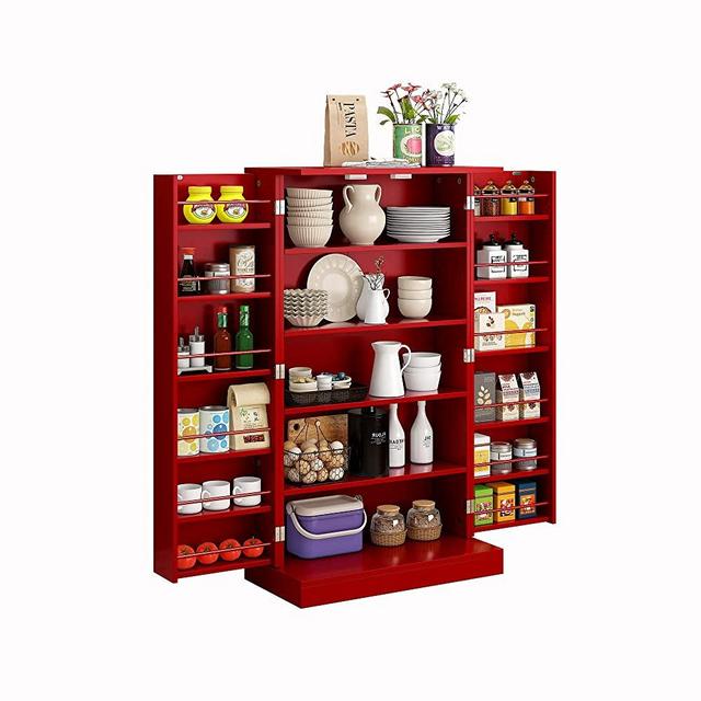 Function Home 41" Farmhouse Kitchen Pantry, Storage Cabinet with Doors and Adjustable Shelves for Kitchen, Living Room and Dinning Room in Red
