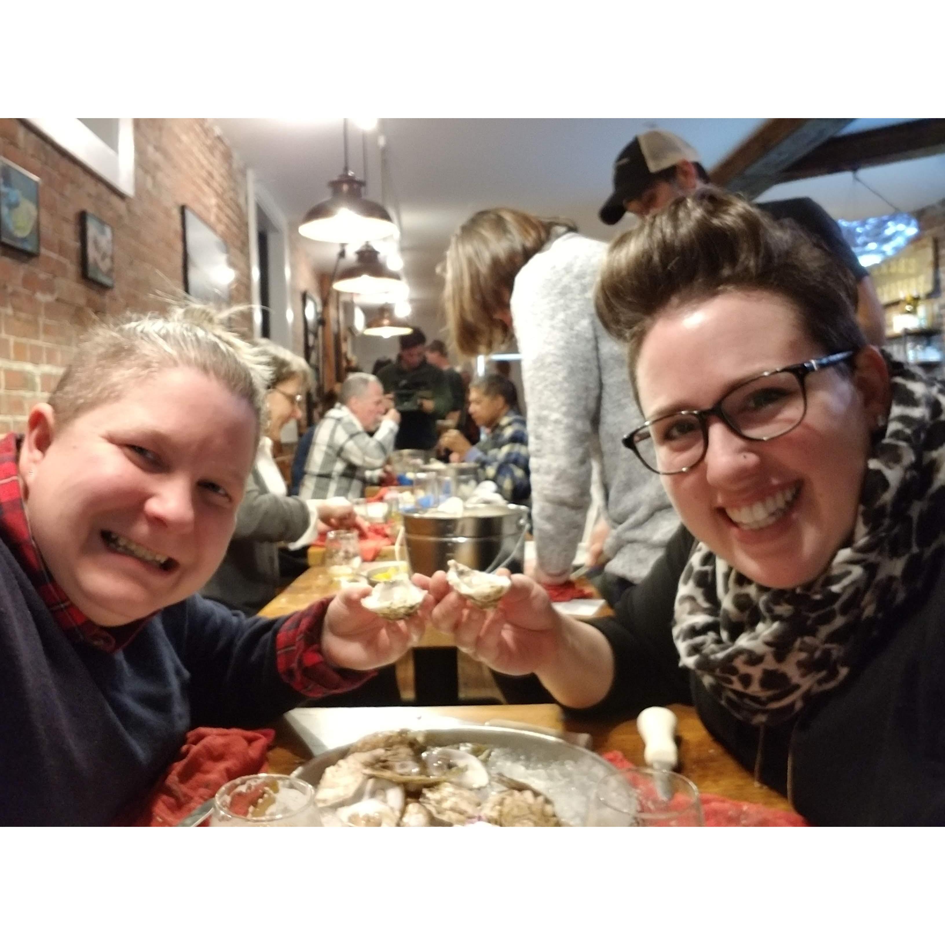 Learning to shuck oysters in Portland. (Winter 2019)