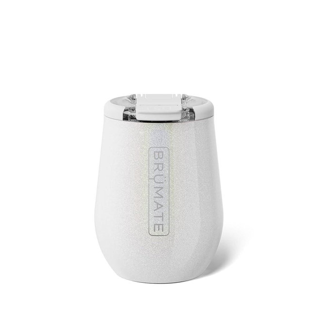 BrüMate Uncork'd 14oz 100% Leakproof Insulated Wine Tumbler | Locking Lid | Insulated Stainless Steel Wine Glass | Perfect For Travel & Outdoors | BPA-Free (Glitter White)
