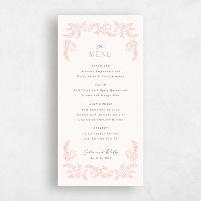 Dusty Peach, Beige Wedding Menu - Petalo
