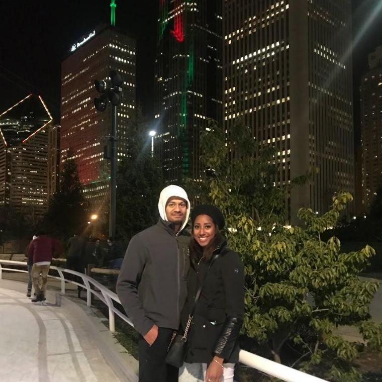 Bryce and Raena ice skating in downtown Chicago