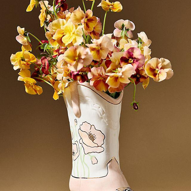 Ruby Clay Cowboy Boot Vase