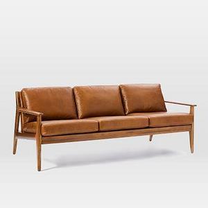 Mathias Midcentury 3-Seater Sofa, Leather, Saddle