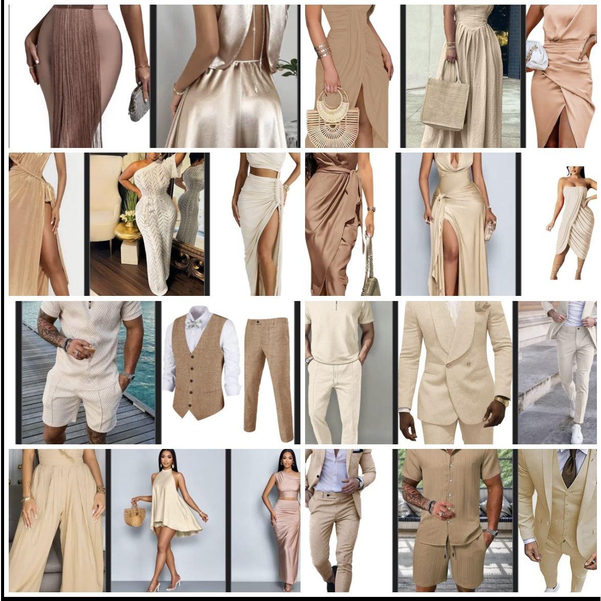 Wedding Guest Attire: 
Colors: Nude, Khaki, Linen