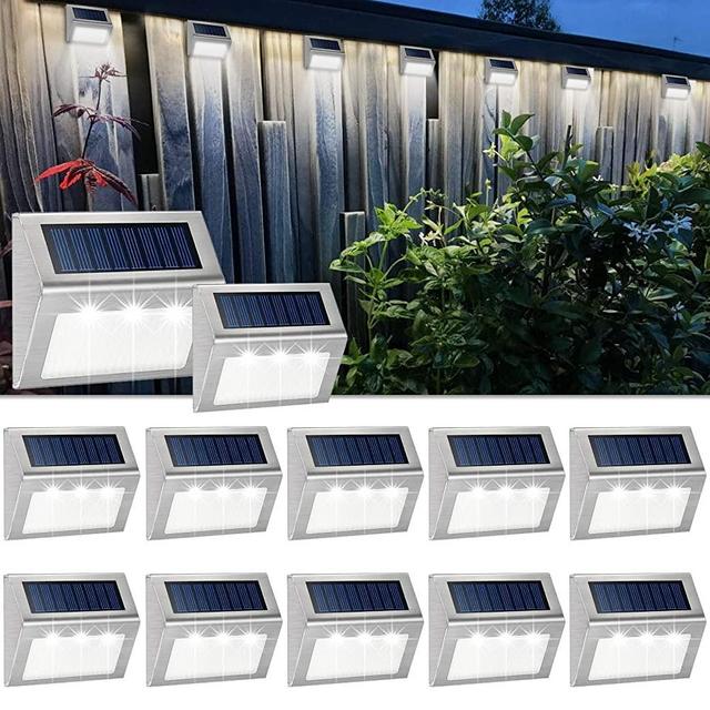 Solar Powered Deck Lights Wireless Bright LED Stair Lights Waterproof Stainless Fence Lights Outdoor Decorative Step Lighting for Driveway Fences Pathway Staircase 12 Pack (White Light)