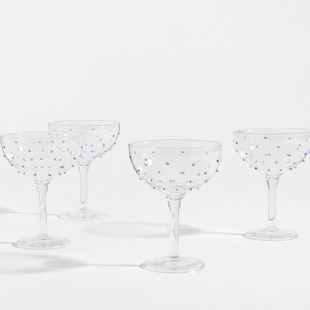 Confetti Celebration Coupe Glasses, Set of 4 - Blue Dots