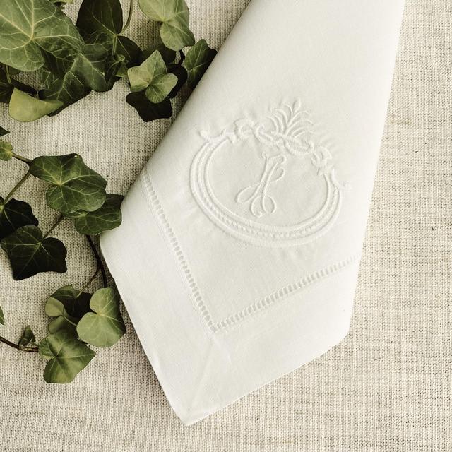 Monogrammed Linen Dinner Napkin White with White"B"