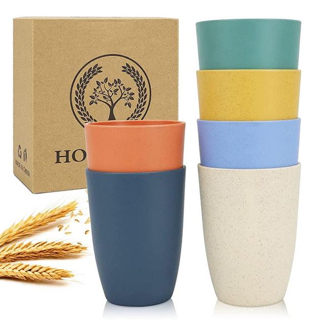 Wheat Straw Cups 6 PCS Alternative for Plastic Cups 12 oz Unbreakable Drinking Cup Reusable Dishwasher Safe Water Glasses with 6 Colors