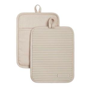 KitchenAid Ribbed Soft Silicone Pot Holder 2-Pack Set, Milkshake Tan, 7"x9"